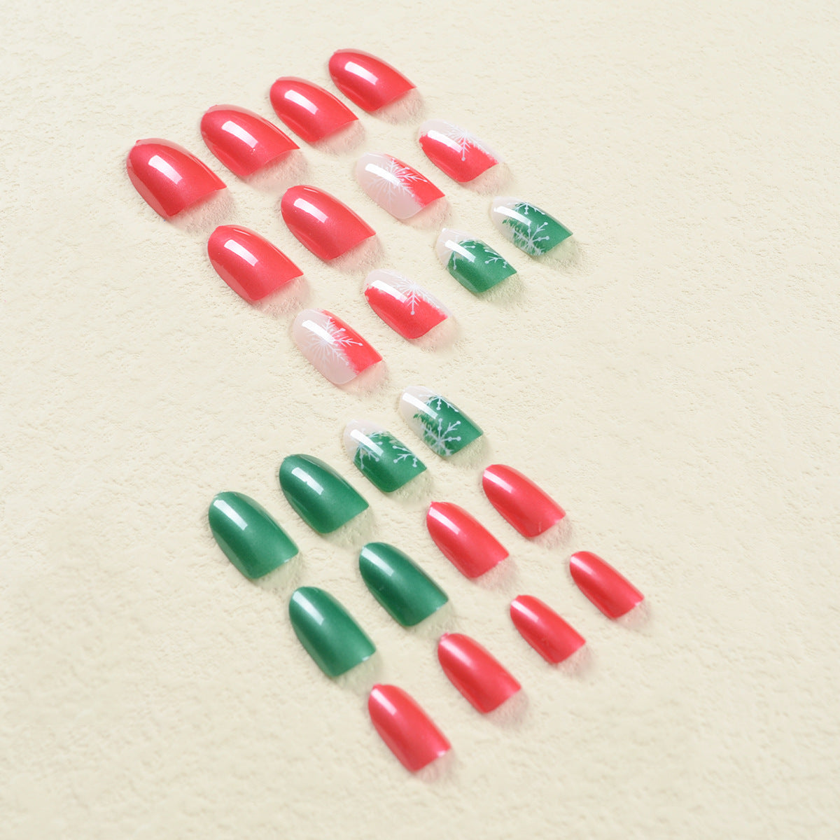 Christmas Red, Green, and White Nails, Snowflakes and Berries