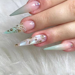 Long Gradient Sparkle Nail Tips with Diamonds