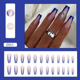 Cool Sea Blue Triangular French Long Ballet Nails, Ins Style