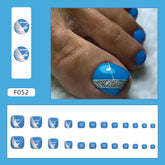 Simple Fresh Lake Blue Toe Nails with Glitter, 24-Piece Set