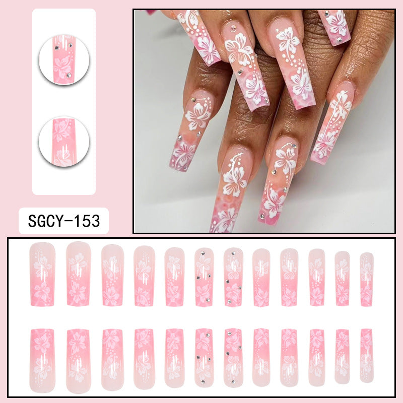 INS Style Pink Gradient Cherry Blossom Nail Tips