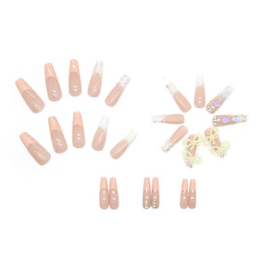 Shiny Drill Pearl Bow Wearable Nails, Ins Style, French Tip