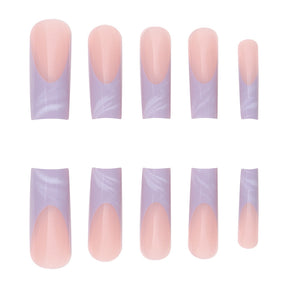 Purple French Marble Nails, Long Wearable Extensions