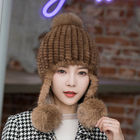 Winter Mink Fur Beret with Rhinestones - Stylish & Warm