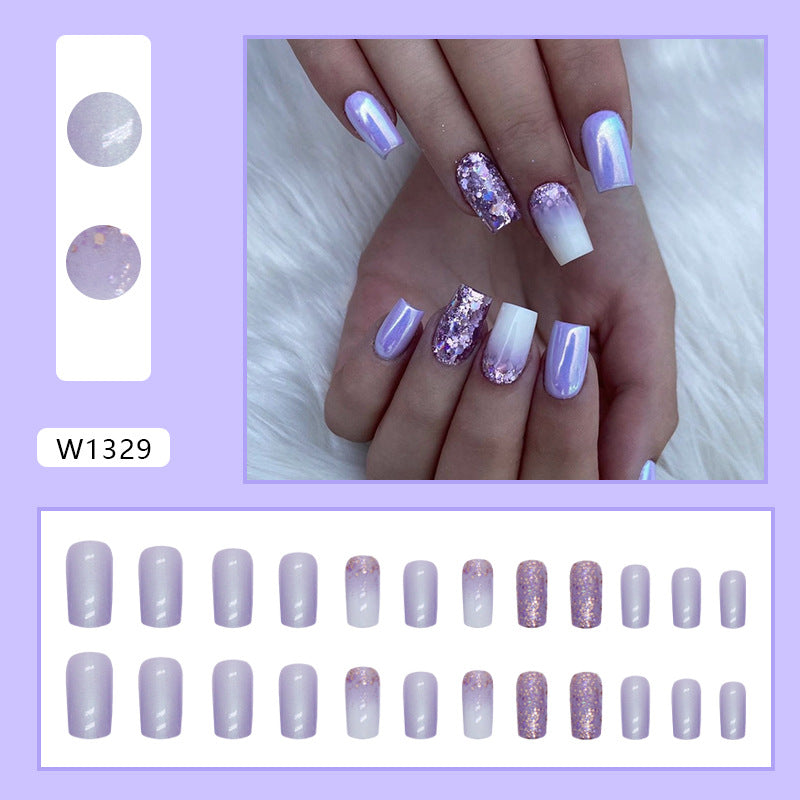 Shiny Aurora Silver Purple Nails Sweet Cool Flash Powder