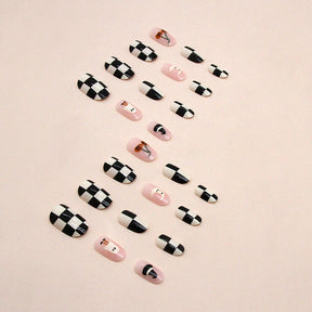 Quirky Cute Milk White Checkerboard Nails for European Style