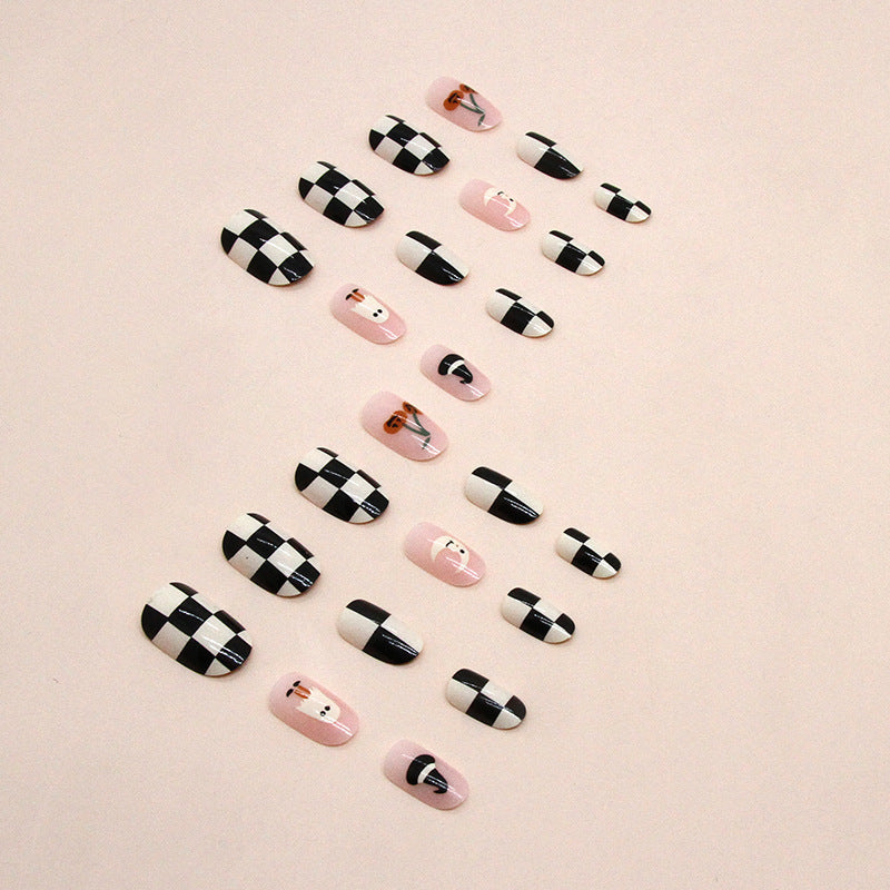 Quirky Cute Milk White Checkerboard Nails for European Style