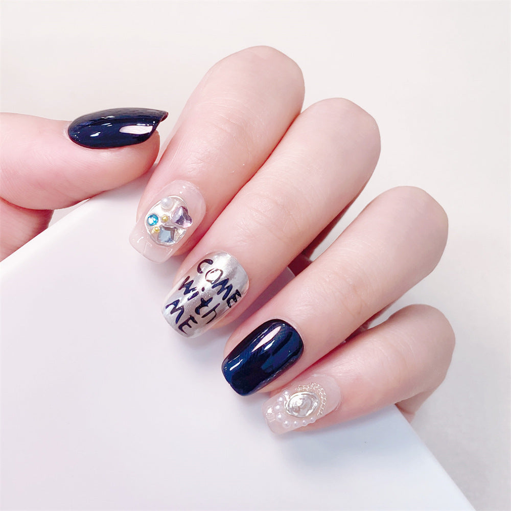 Chic Handmade Pearl Full-Diamond Fall Nails, Trendy and Versatile Student-Friendly Nail Patches