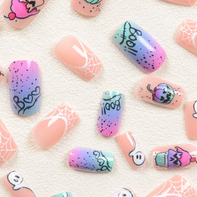 Colorful Skull and Spider Web Halloween Nails, Black and White