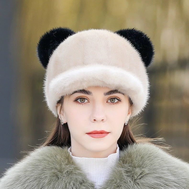 Cute Mink Fur Mickey Ear Cap - Winter Warmth