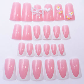 French Edge Handmade Duckbill Nail Tips with Pink Bow