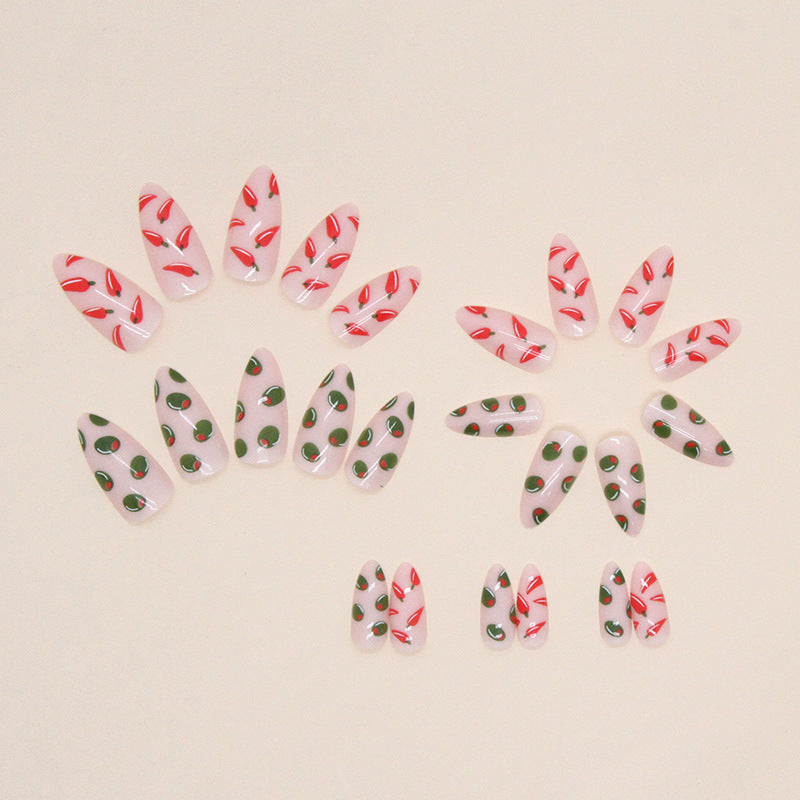 Almond Red Chili Pepper Nails Cute Ins Style