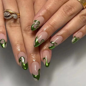 Fresh Green Wave Round Nails Ins Style Sweet Cool