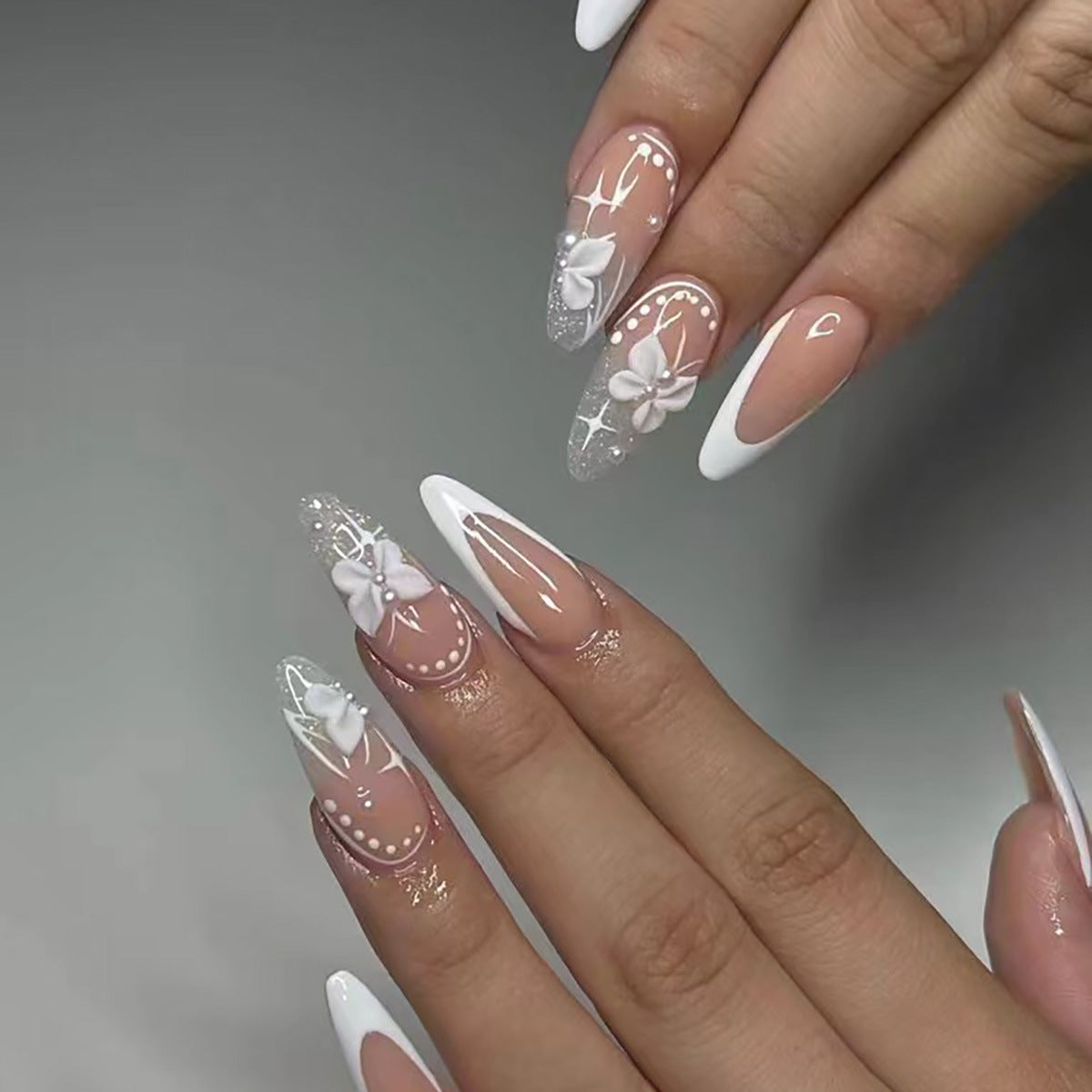 Fashion French White Butterfly Nail Art Set