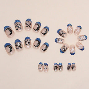 Short Blue Glitter French Nails, Chic and Stylish