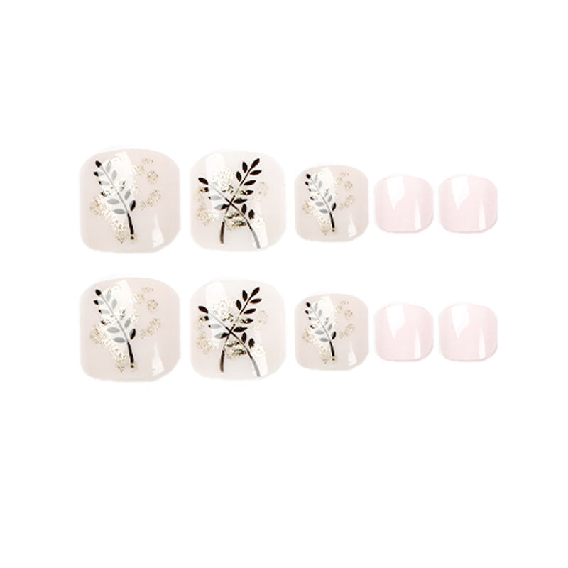 Clear Summer Nude Leaf Gold Foil Fall Toe Nails - Removable Nail Tips