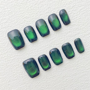 Chic Handmade Gemstone Green Cat Eye Fall Nails, Versatile and Trendy Nail Patches