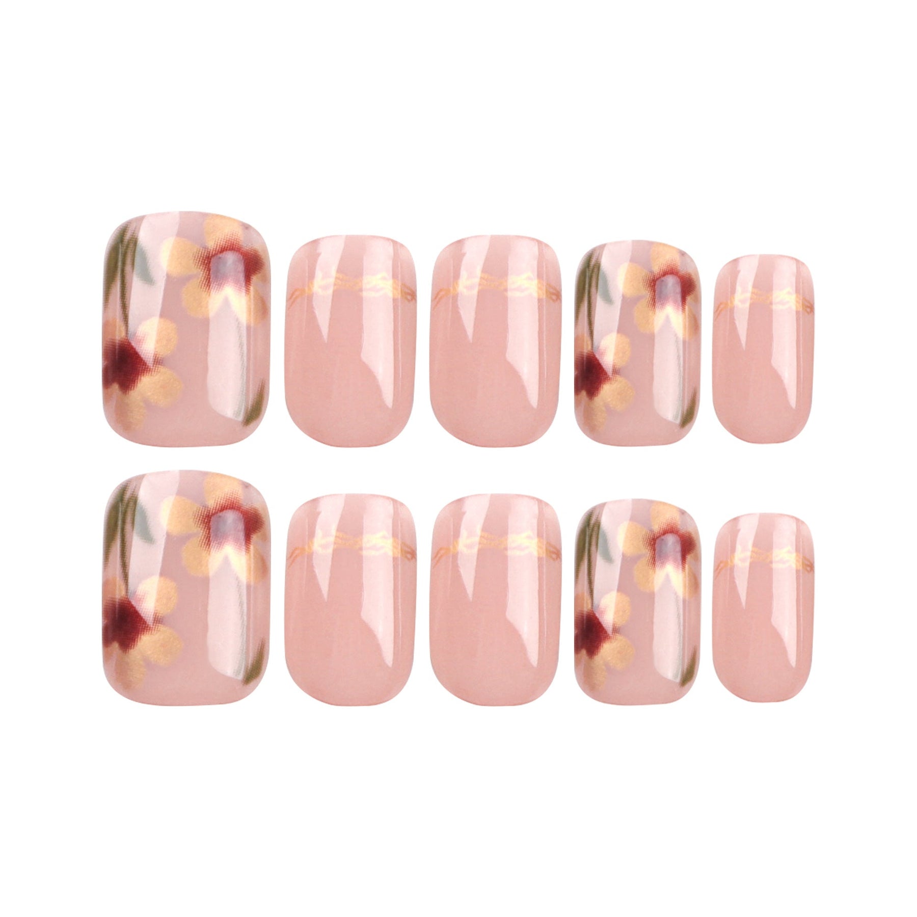 Yiwu Nude Flower Nail Art Tips with Gold Lines, Wearable Nails