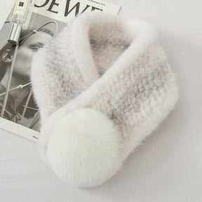 Warm Mink Fur Scarf with Fox Pom Pom - Stylish Winter Accessory