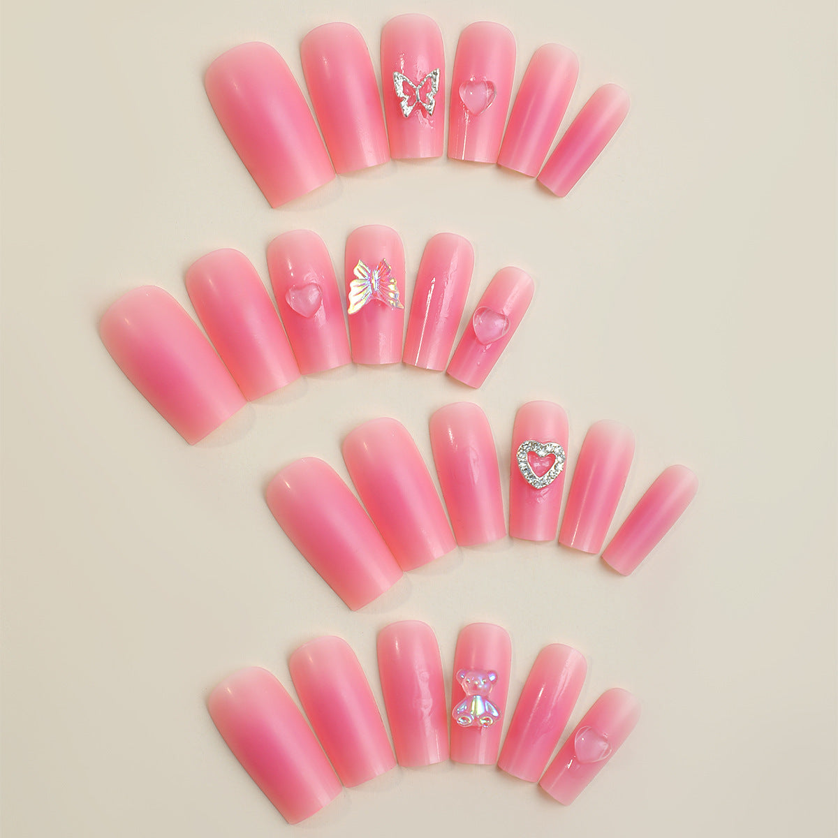 Sweet Pink Matte Heart and Butterfly Nail Tips