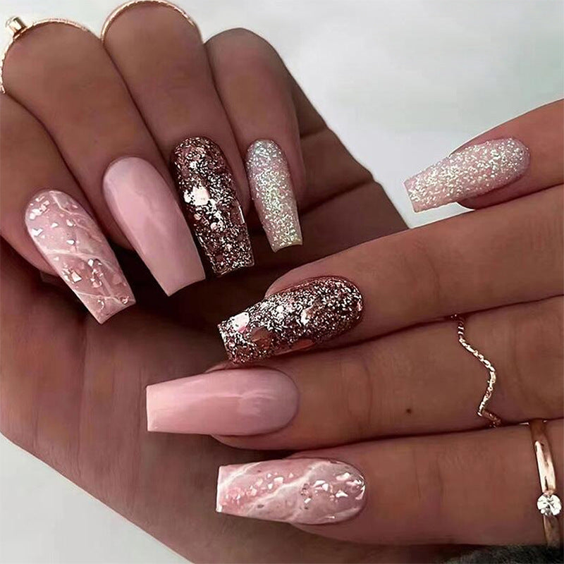 Shimmering Marble Long Nail Tips