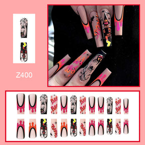 Pink Spider Line Nail Tips