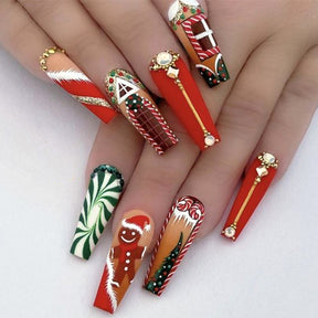 Christmas Tree Doll Long Nail Tips