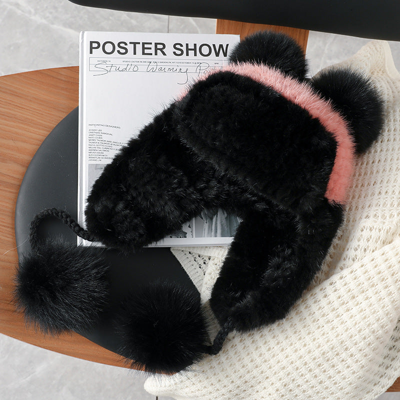 Cute Mink Fur Ear Flap Hat - Warm & Stylish Winter Hat