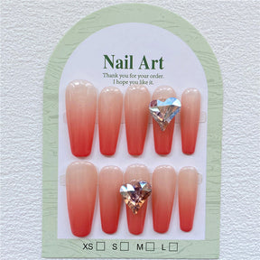 Chic Handmade Heart Full-Diamond Milkshake Art Short Fall Nails, Versatile and Original Nail Patches