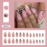 Removable Almond Nail Stickers with Leopard Print and Blossoms