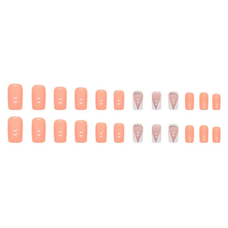 Square Mid-Length Orange Nails - Bright, Solid Color, French Tip