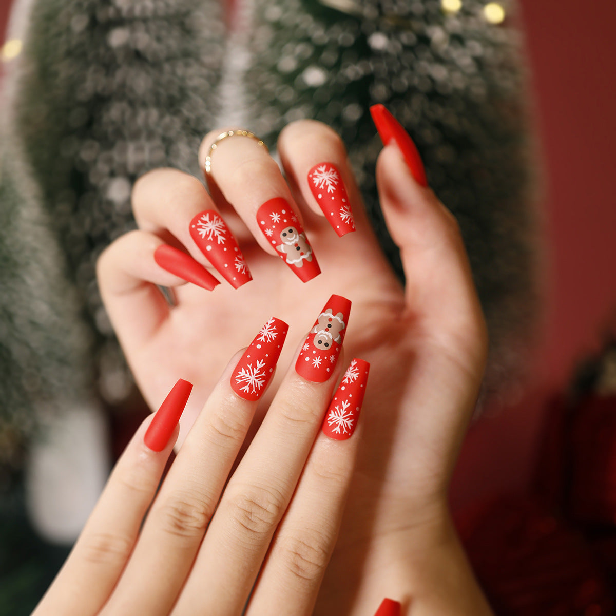 Christmas Press-On Fall Nails Set with Nail Tips