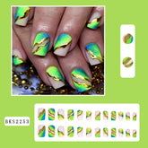 Amber Green Gold Foil Nail Tips