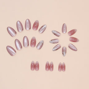 Rose Flower Short Almond Fall Nails: 24-Piece Removable Nail Wraps