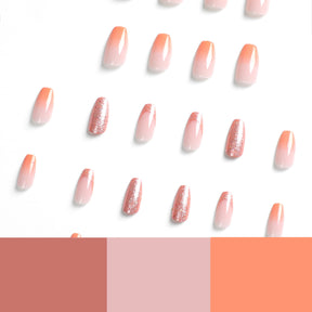 Removable Orange Gradient Shimmer Nail Tips