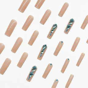 Removable Nude Blue Crystal Classic Nail Tips