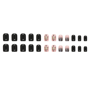 Sweet Cool Black Short Nails Glitter Crown Gradient Euro Wearable Nails Ins Style 24-Piece Set