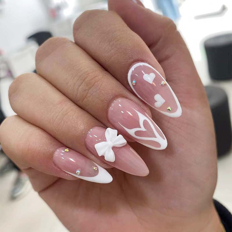 Soft Heart 3D Bow Glitter Nail Stickers