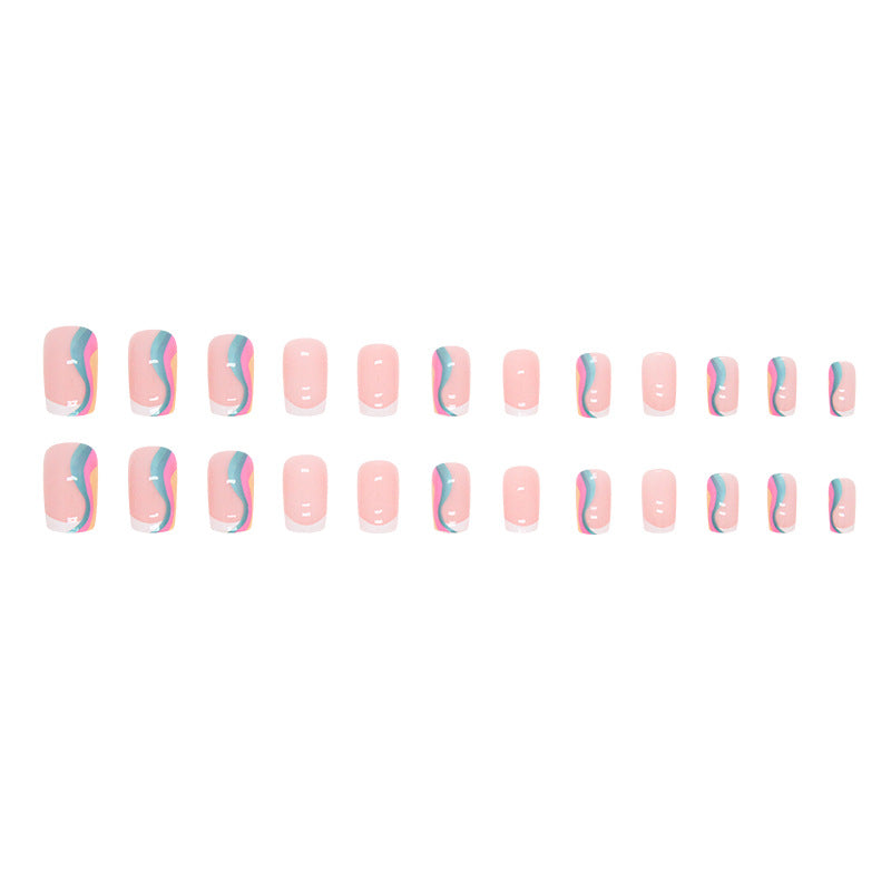 Aurora Wave Mid-Length Euro Ins Style French Nails Multi-Color Summer Fake Nails