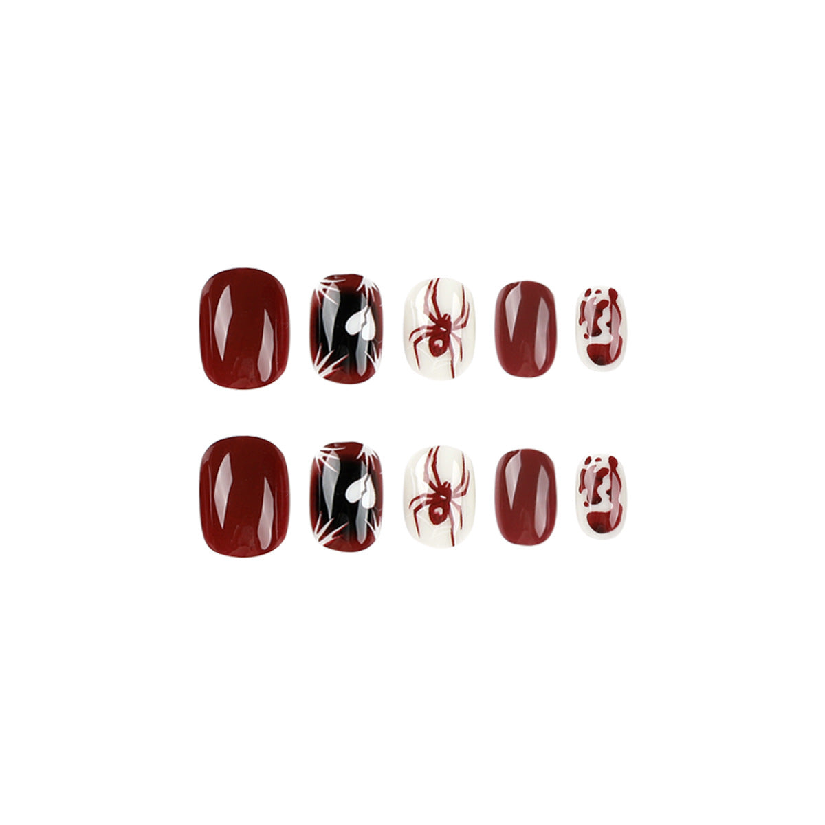 Wholesale Red-White Contrast Nail Art Tips with Heart and Spider Designs