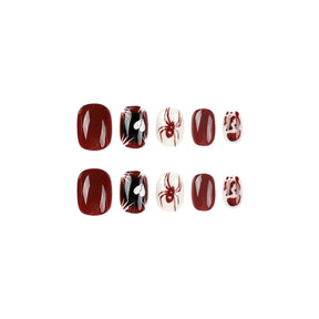 Wholesale Red-White Contrast Nail Art Tips with Heart and Spider Designs