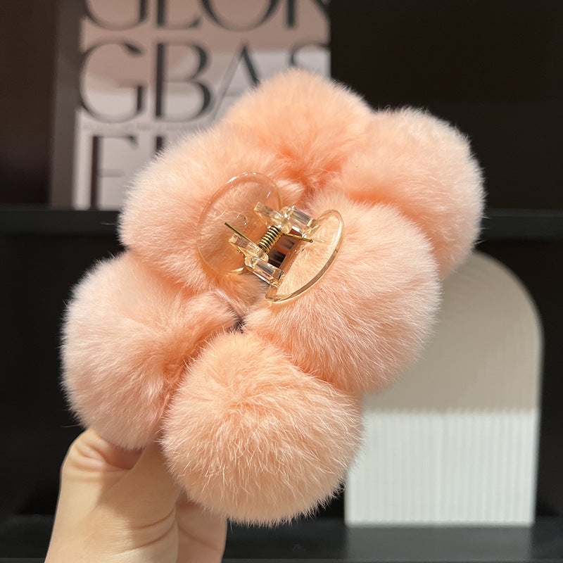 Real Rabbit Fur Large Hair Clip Winter Fashion Accessory