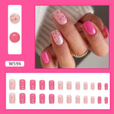 Cute Spring Flower Nails Mid-Length Euro Square Bright Pink Whitening Wearable Nails