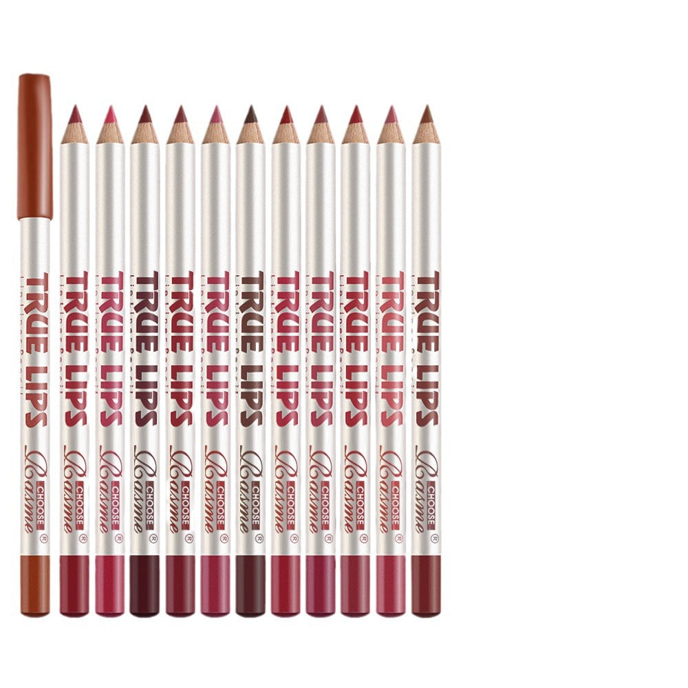 12-Color Wooden Lip Liners - Matte, Long-Lasting