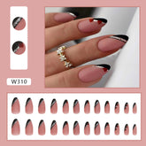 Black Slanted French Nails, Matte Heart, Ins Style, Wearable