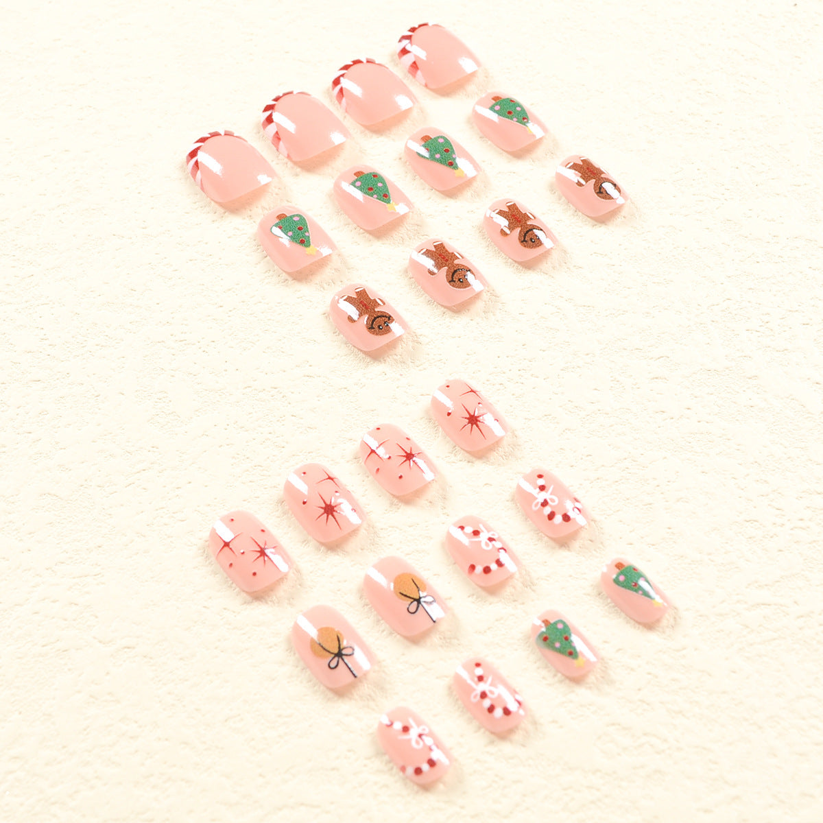 Cute Christmas Tree and Gingerbread Man Nails, Colorful Candy Cane