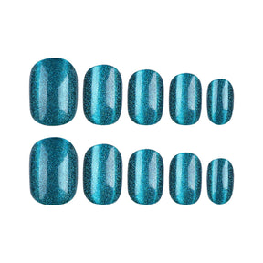 2024 Retro Gemstone Green Cat Eye Short Nail Tips