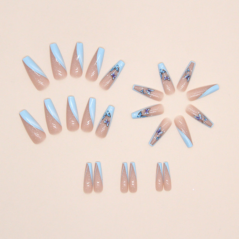 Long Ballet Nails Fresh Diagonal Triangle French Butterfly Nails Versatile Fake Nails