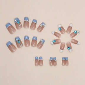 Short Ballet French Blue Butterfly Nails, Sparkly and Ins Style