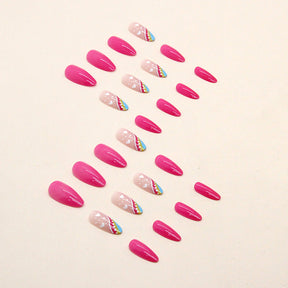 Colorful Ripple Almond Nails, Cute Ins Style, Solid Rose Red